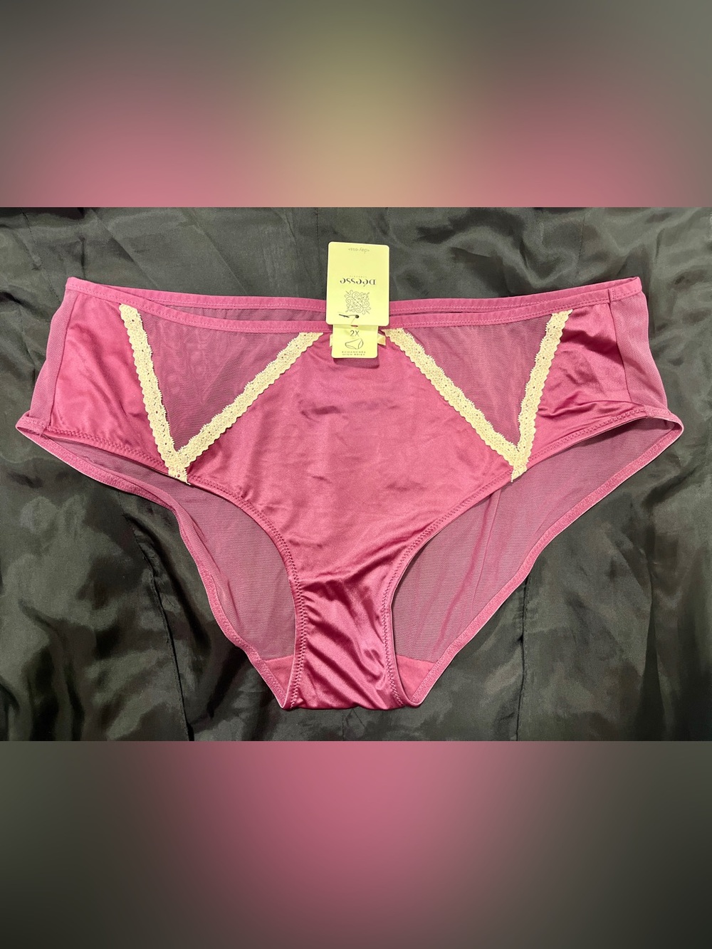 Deesse Lingerie Pink High-Cut Lace Trim Briefs